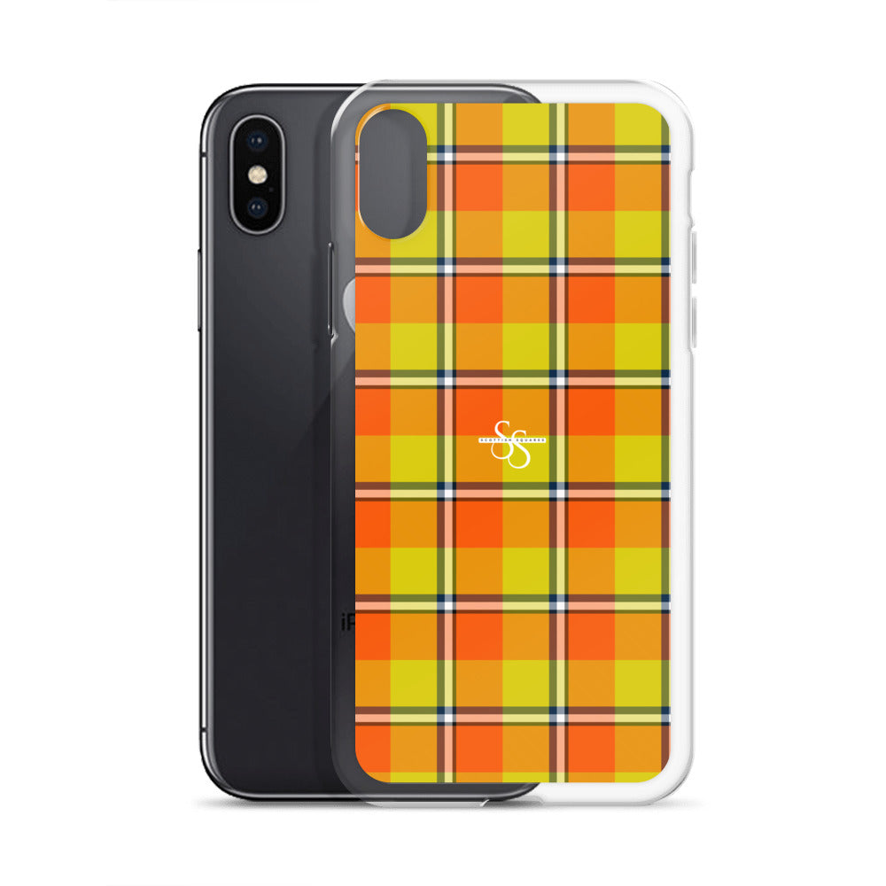 Clear Case for iPhone Blaze Orange and Bird Flower Plaid - Scottish Squares