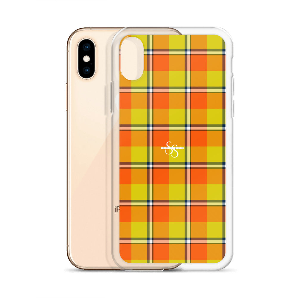 Clear Case for iPhone Blaze Orange and Bird Flower Plaid - Scottish Squares