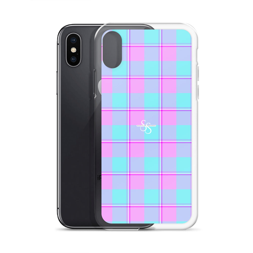 Clear Case for iPhone Mauve and Coastal Mist Plaid - Scottish Squares
