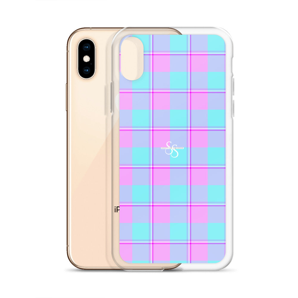 Clear Case for iPhone Mauve and Coastal Mist Plaid - Scottish Squares