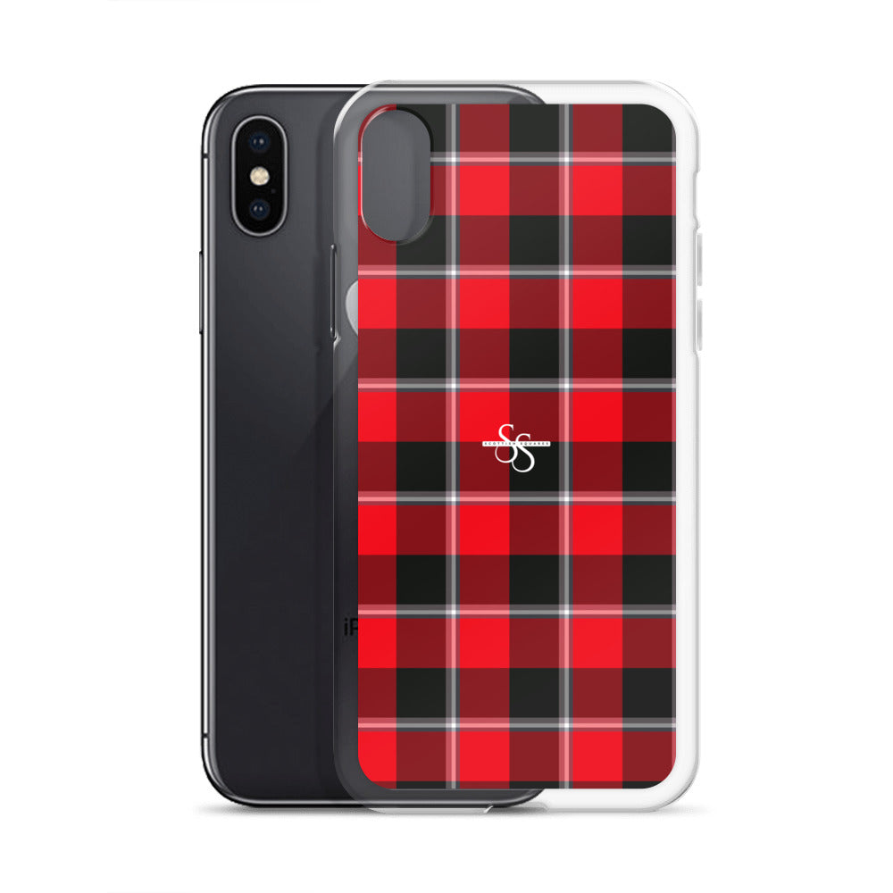 Clear Case for iPhone Red Ribbon and Heavy Metal Plaid - Scottish Squares