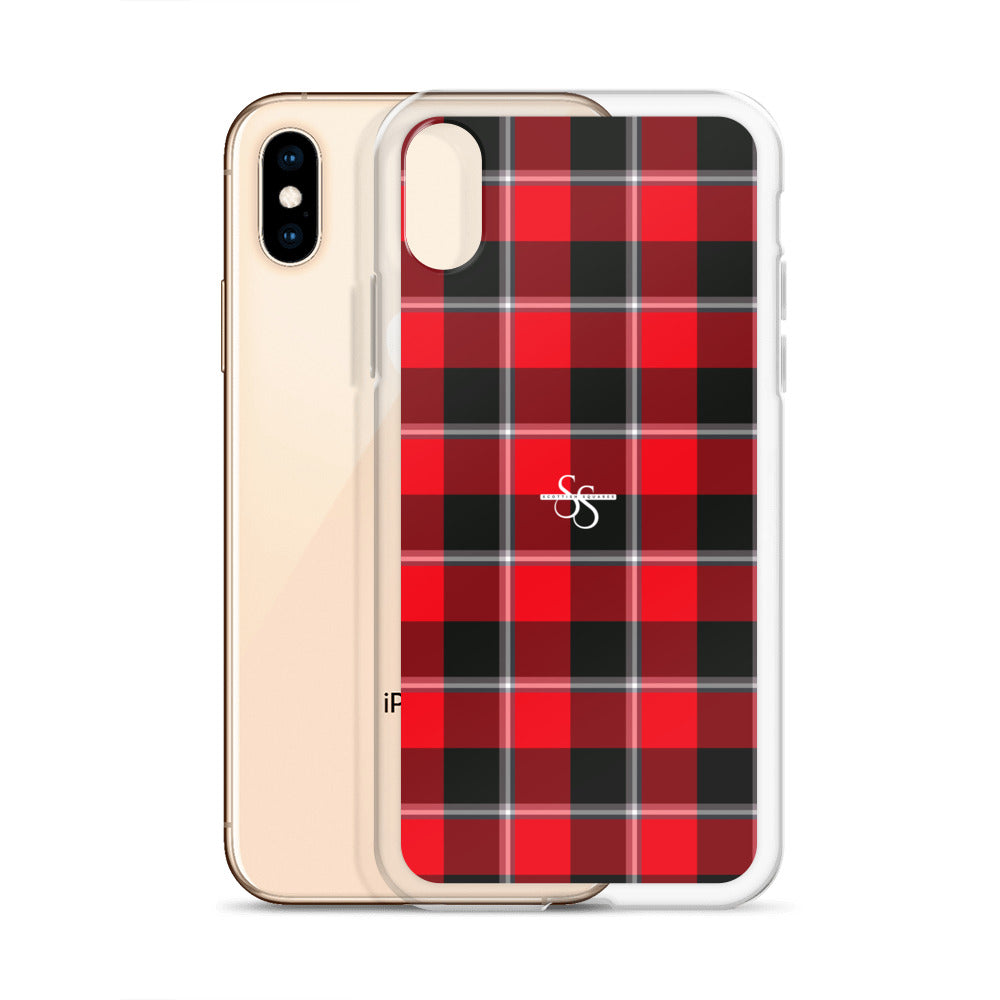 Clear Case for iPhone Red Ribbon and Heavy Metal Plaid - Scottish Squares