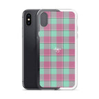 Clear Case for iPhone Vista Blue and Turkish Rose Plaid - Scottish Squares