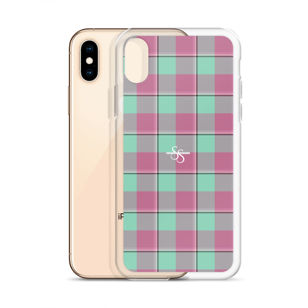 Clear Case for iPhone Vista Blue and Turkish Rose Plaid - Scottish Squares