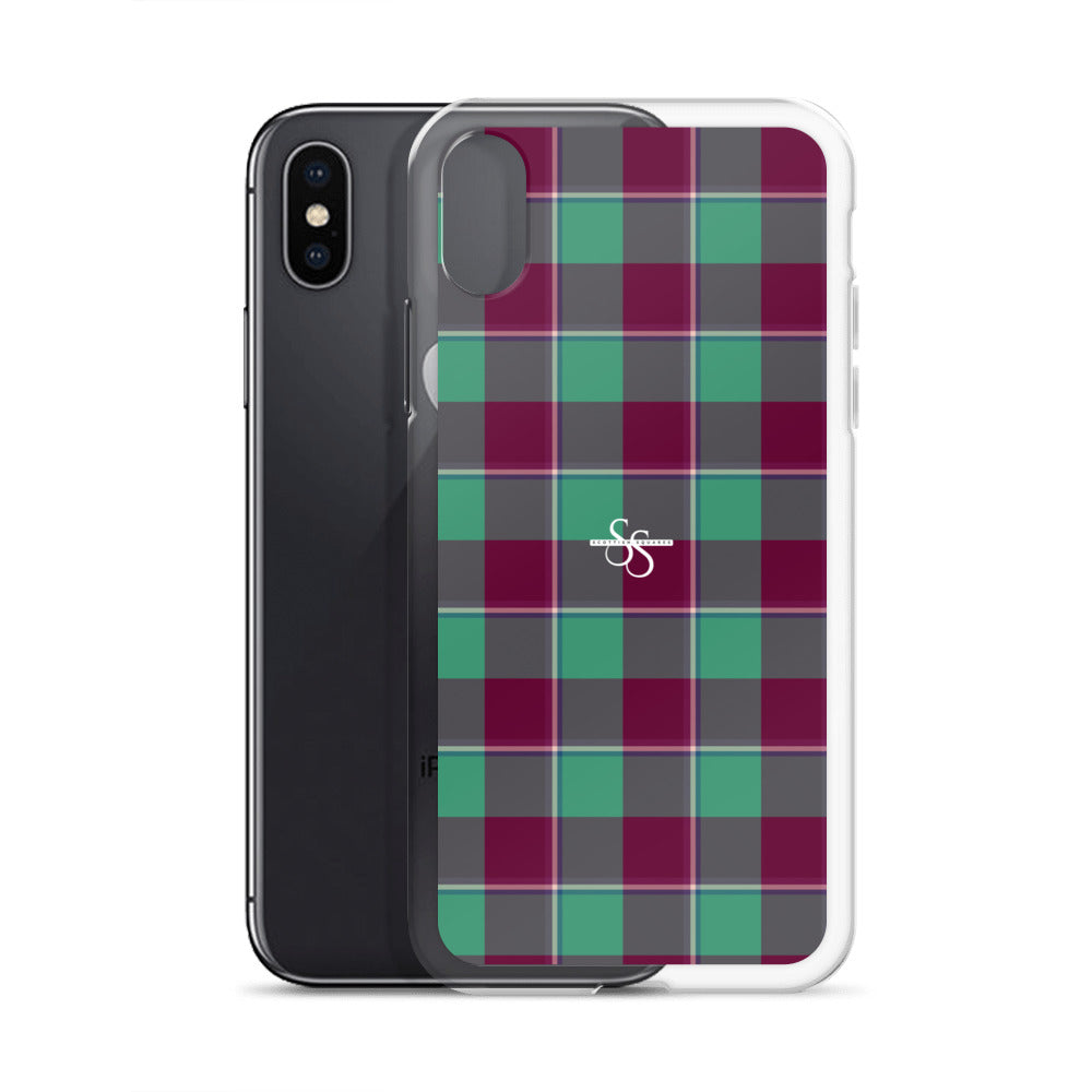 Clear Case for iPhone Ocean Green and Mulberry Wood Plaid - Scottish Squares