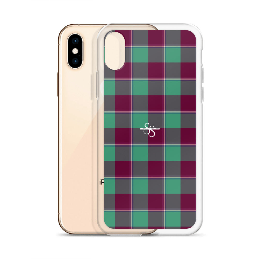 Clear Case for iPhone Ocean Green and Mulberry Wood Plaid - Scottish Squares