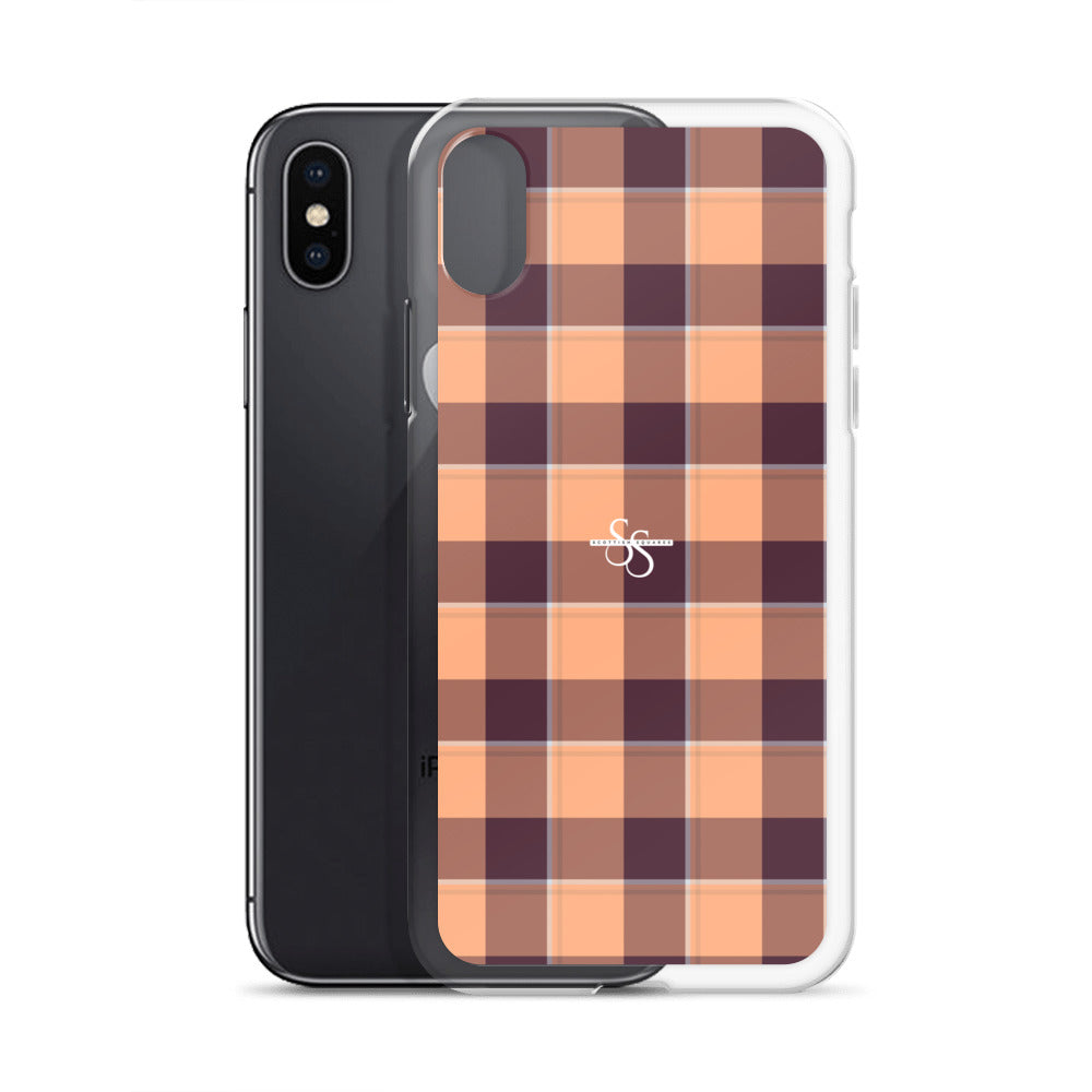 Clear Case for iPhone Hit Pink and Livid Brown Plaid - Scottish Squares