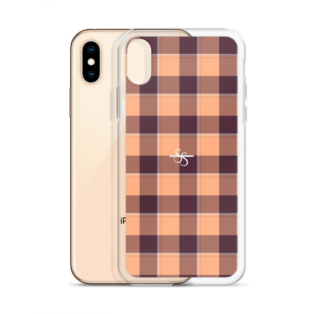 Clear Case for iPhone Hit Pink and Livid Brown Plaid - Scottish Squares