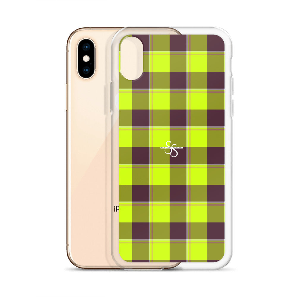 Clear Case for iPhone Electric Lime and Livid Brown Plaid - Scottish Squares
