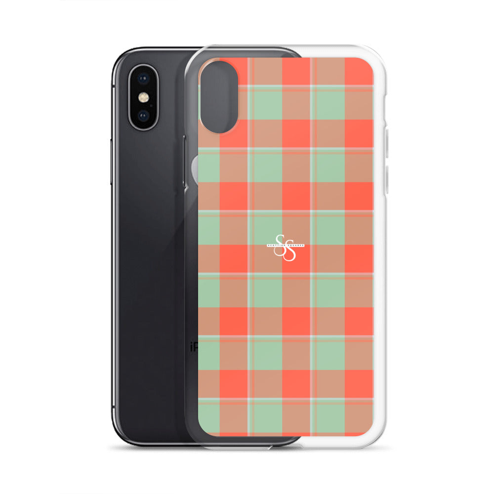 Clear Case for iPhone Spring Rain and Persimmon Plaid - Scottish Squares