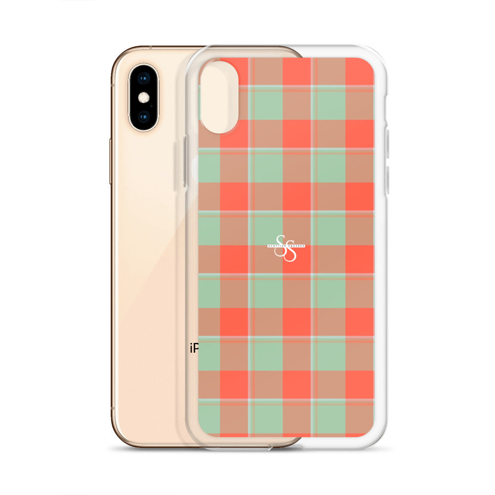 Clear Case for iPhone Spring Rain and Persimmon Plaid - Scottish Squares