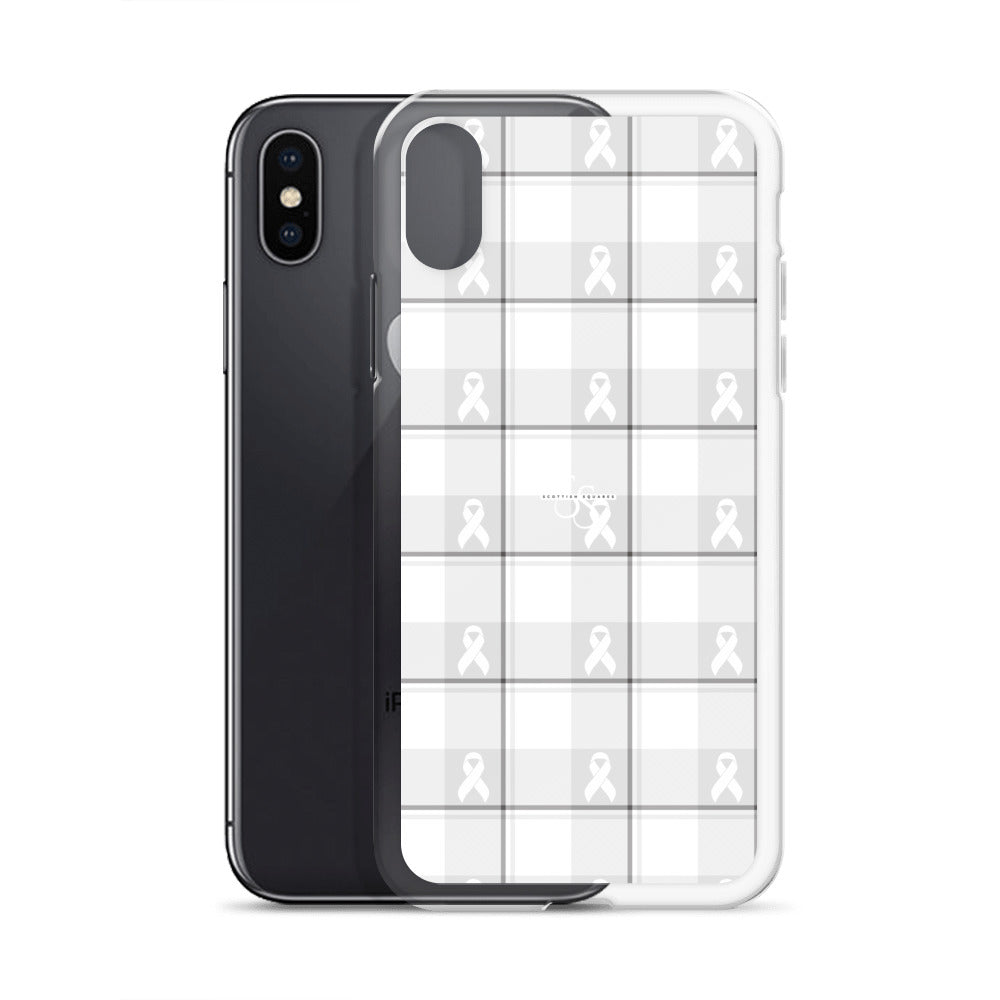 Clear Case for iPhone Lung Cancer Awareness Plaid, White Ribbon, Supportive Gift - Scottish Squares