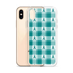 Clear Case for iPhone Cervical Cancer Awareness Plaid, Teal Ribbon, Supportive Gift - Scottish Squares