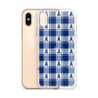 Clear Case for iPhone Colorectal Cancer Awareness Plaid, Dark Blue Ribbon, Supportive Gift - Scottish Squares