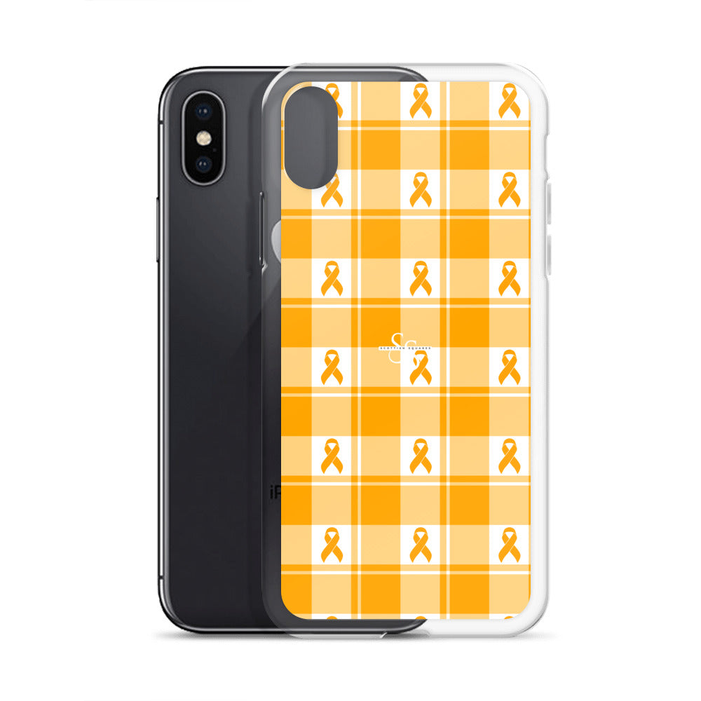 Clear Case for iPhone Kidney Cancer Awareness Plaid, Orange Ribbon, Supportive Gift - Scottish Squares