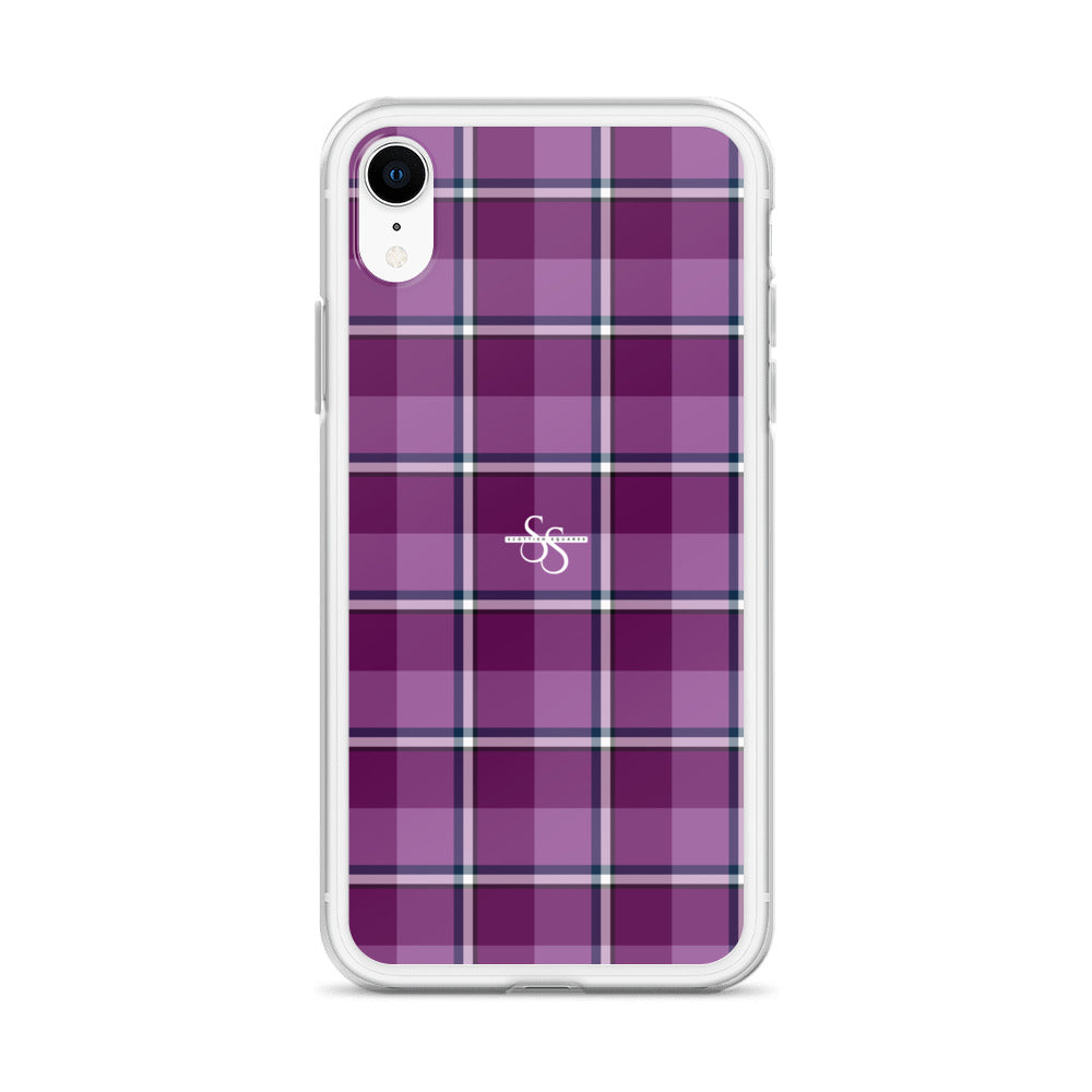 Clear Case for iPhone Purple and Trendy Pink Plaid - Scottish Squares