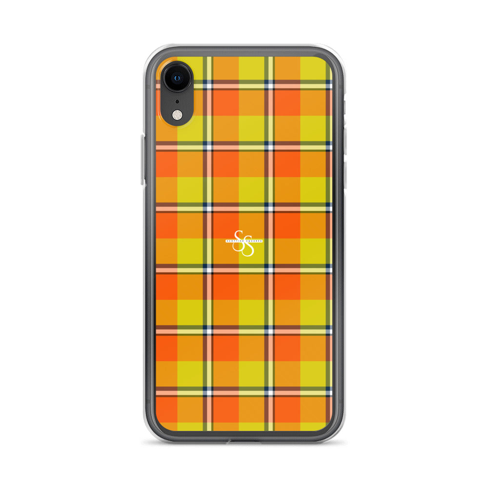 Clear Case for iPhone Blaze Orange and Bird Flower Plaid iPhone XR - Scottish Squares