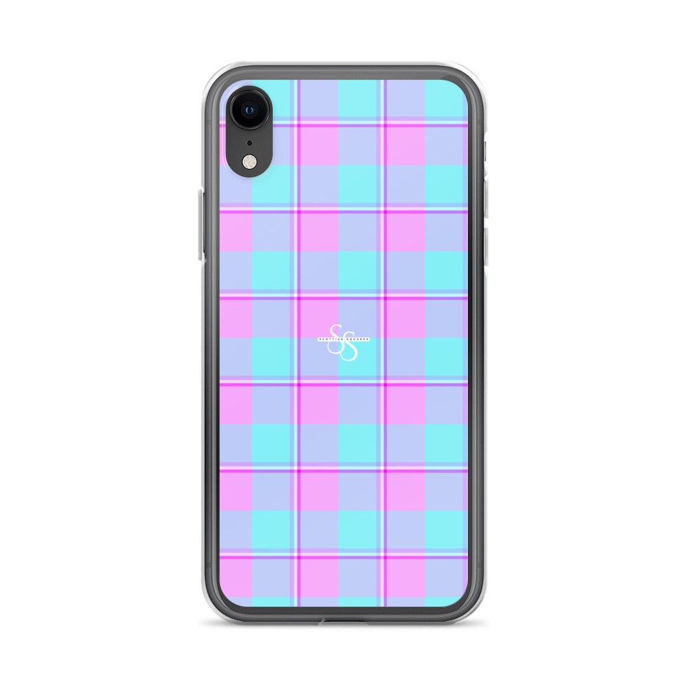 Clear Case for iPhone Mauve and Coastal Mist Plaid iPhone XR - Scottish Squares