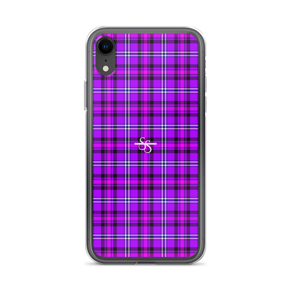 Clear Case for iPhone Electric Violet and Fuchsia Plaid iPhone XR - Scottish Squares