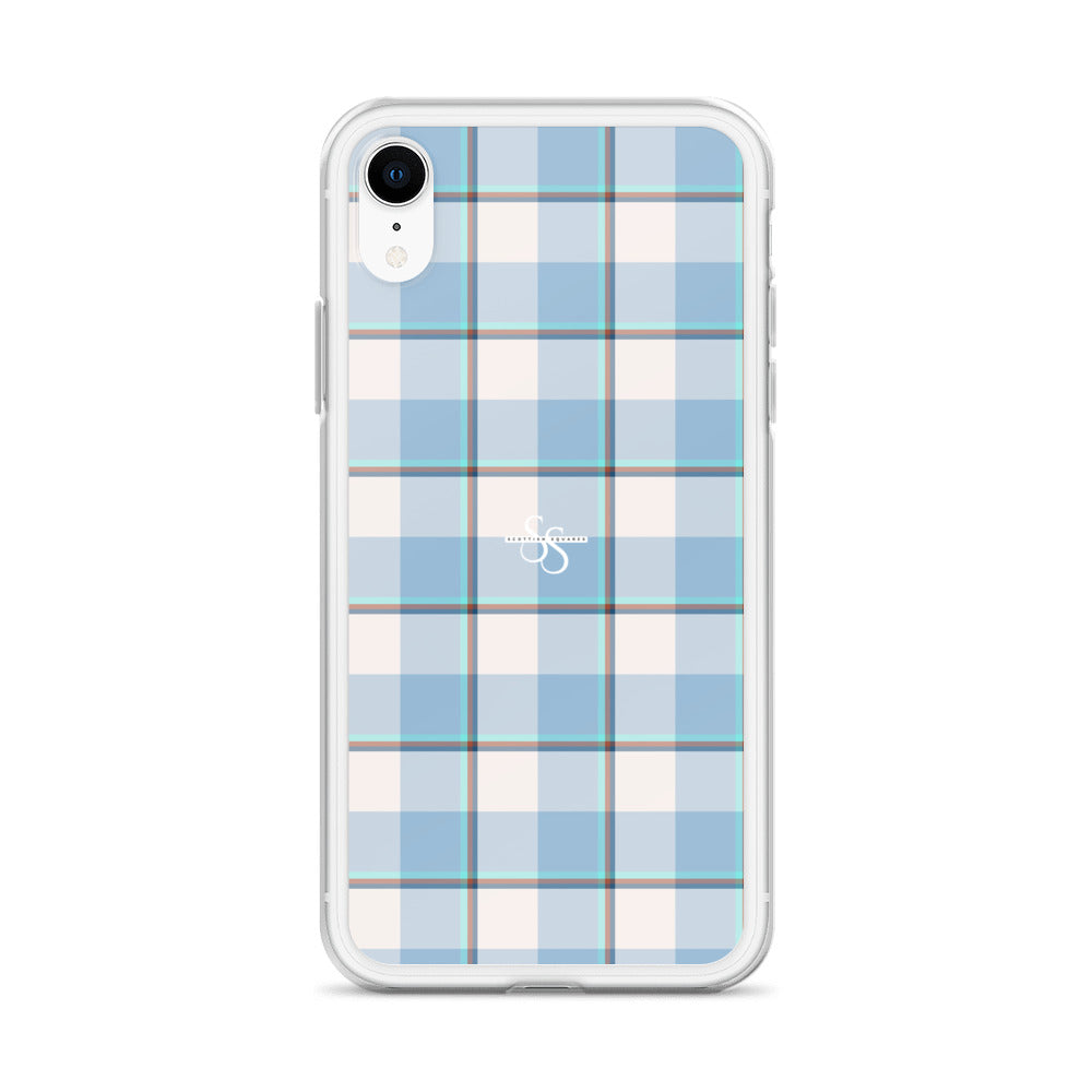 Clear Case for iPhone Pink Cloud and Blue Lagoon Plaid - Scottish Squares