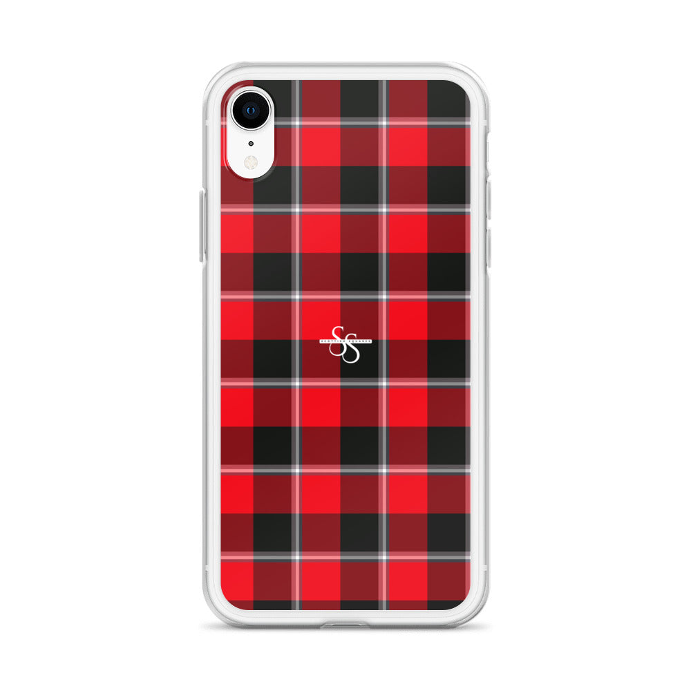 Clear Case for iPhone Red Ribbon and Heavy Metal Plaid - Scottish Squares