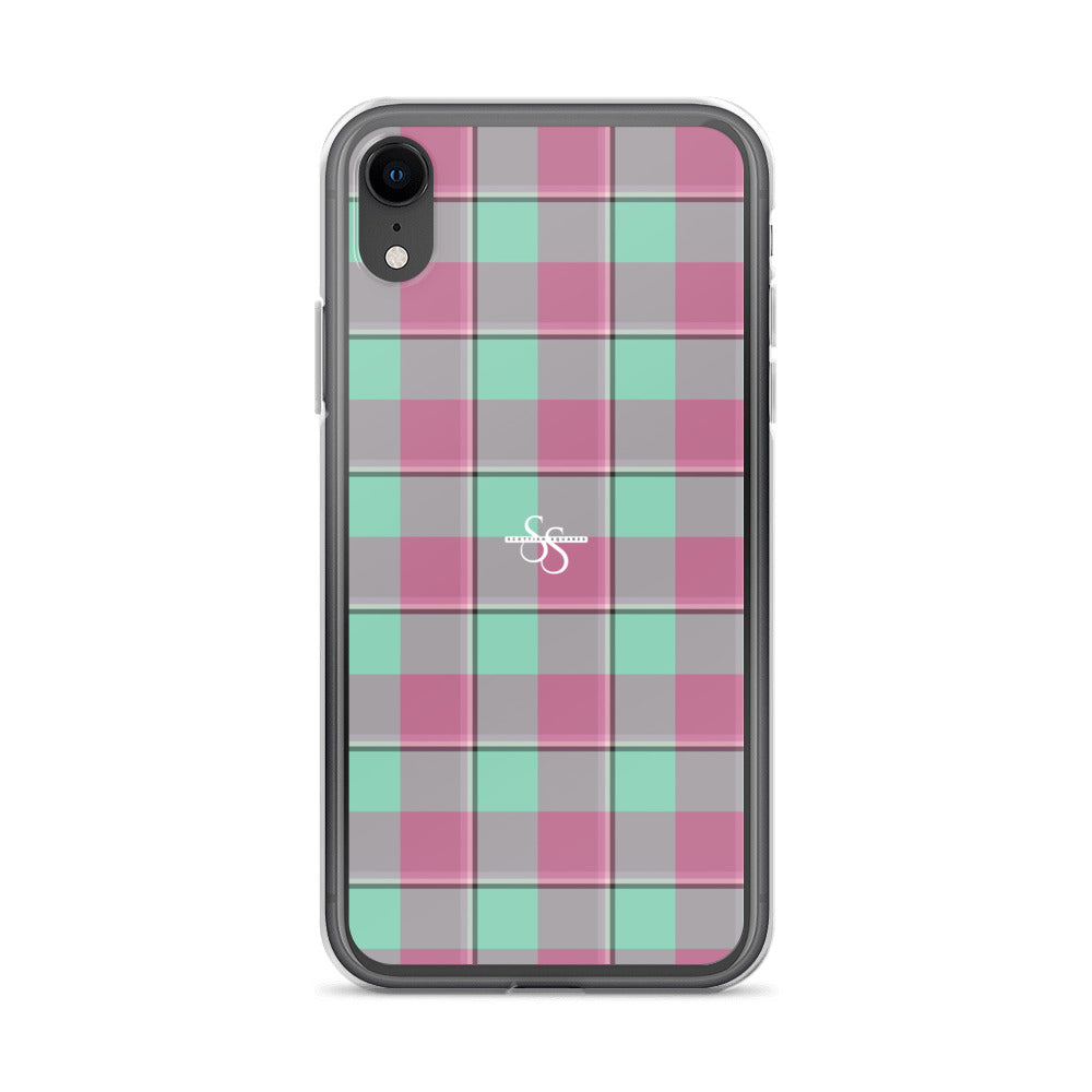 Clear Case for iPhone Vista Blue and Turkish Rose Plaid iPhone XR - Scottish Squares