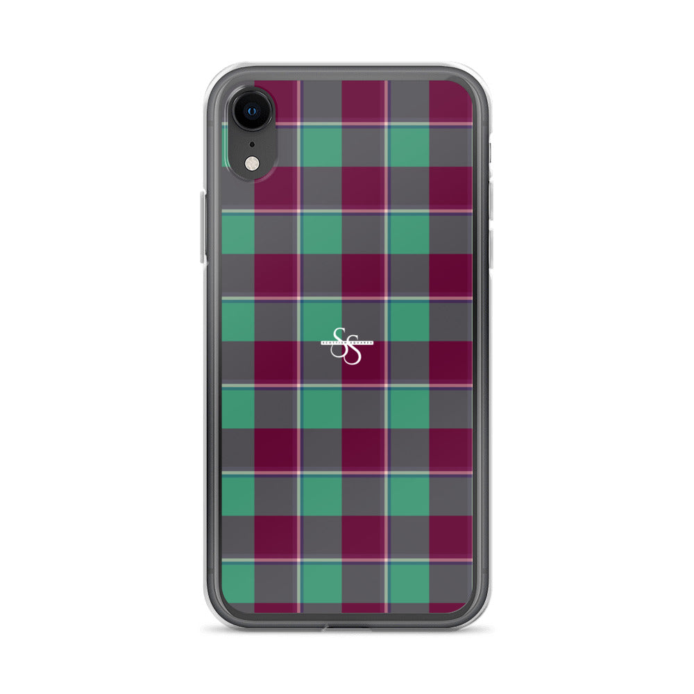 Clear Case for iPhone Ocean Green and Mulberry Wood Plaid iPhone XR - Scottish Squares