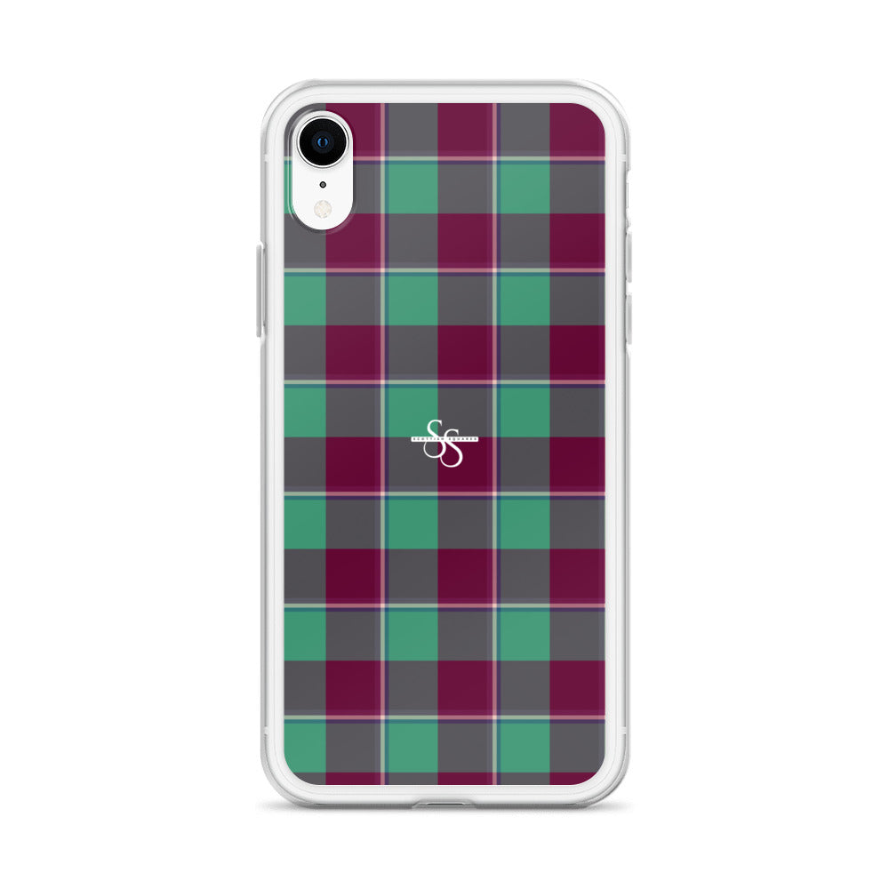 Clear Case for iPhone Ocean Green and Mulberry Wood Plaid - Scottish Squares