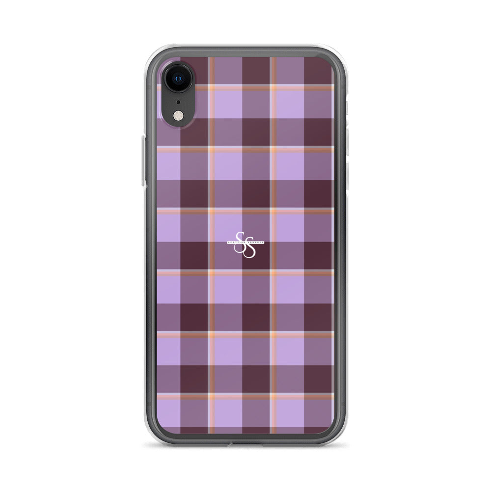 Clear Case for iPhone Light Wisteria and Livid Brown Plaid iPhone XR - Scottish Squares