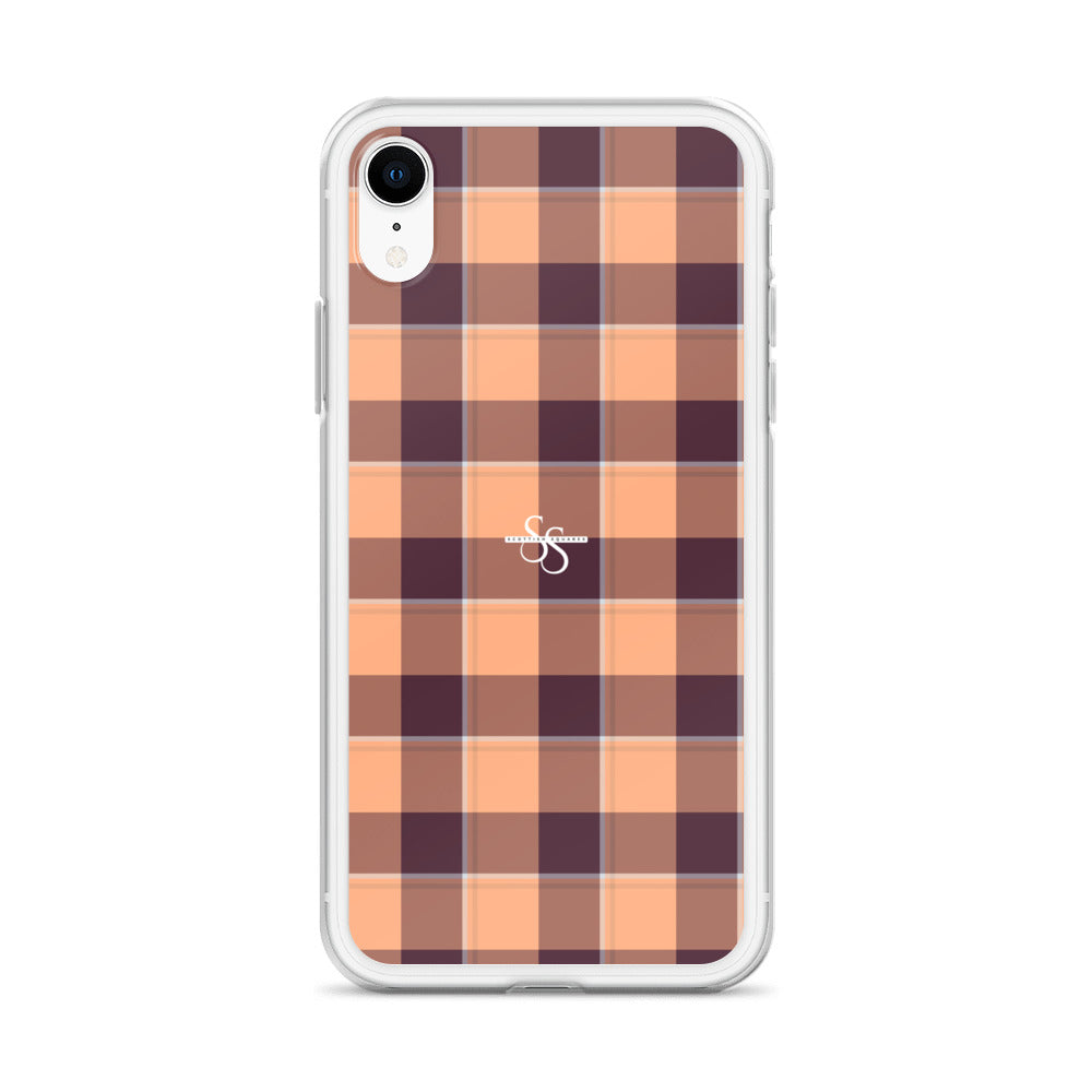 Clear Case for iPhone Hit Pink and Livid Brown Plaid - Scottish Squares