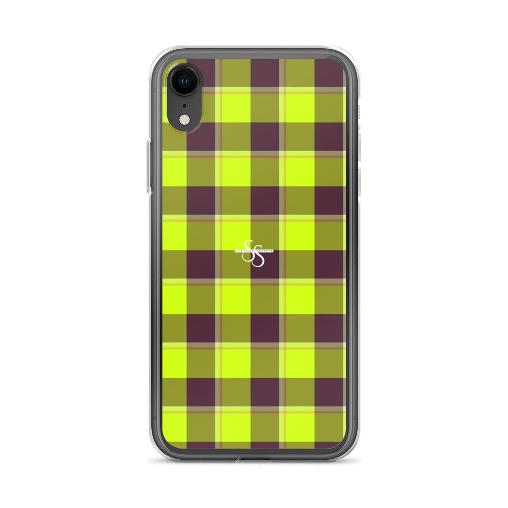Clear Case for iPhone Electric Lime and Livid Brown Plaid iPhone XR - Scottish Squares