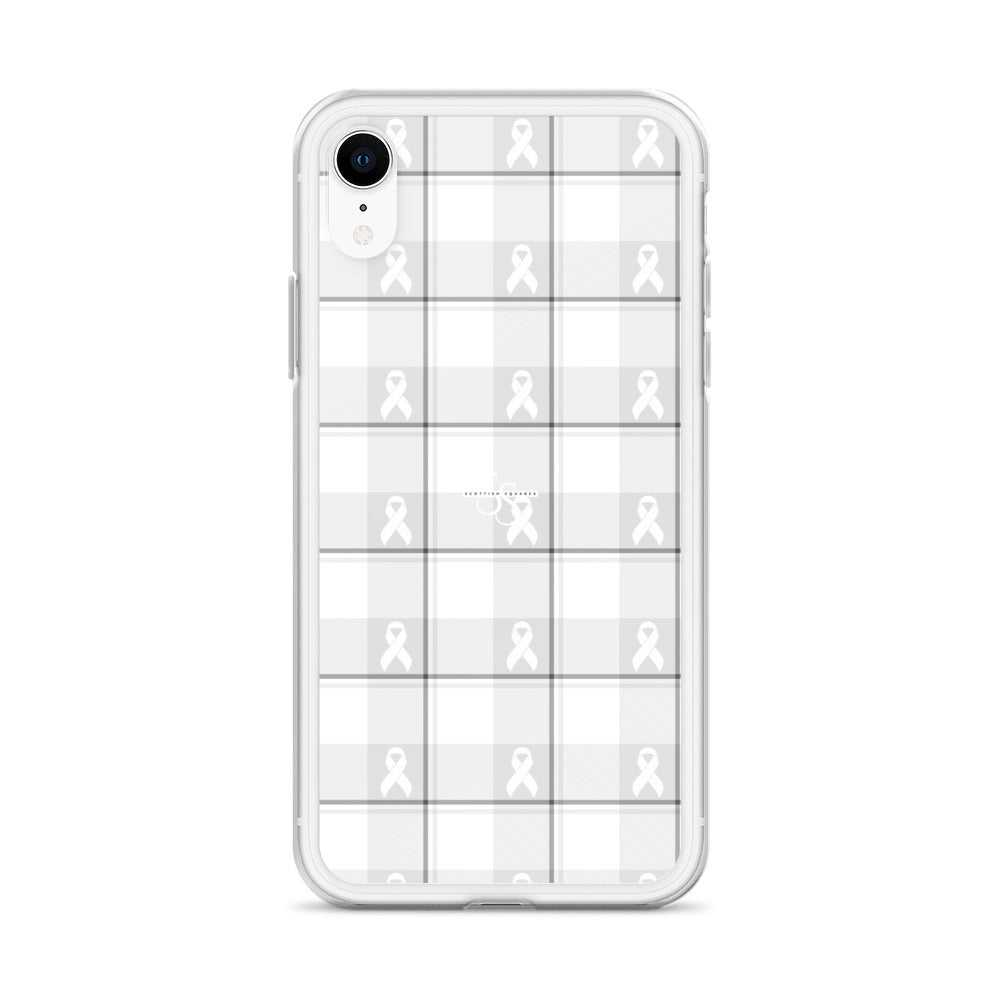 Clear Case for iPhone Lung Cancer Awareness Plaid, White Ribbon, Supportive Gift - Scottish Squares