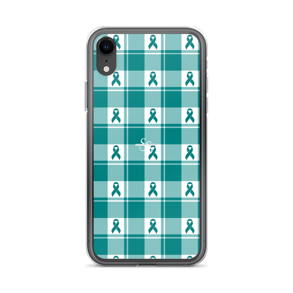 Clear Case for iPhone Cervical Cancer Awareness Plaid, Teal Ribbon, Supportive Gift iPhone XR - Scottish Squares