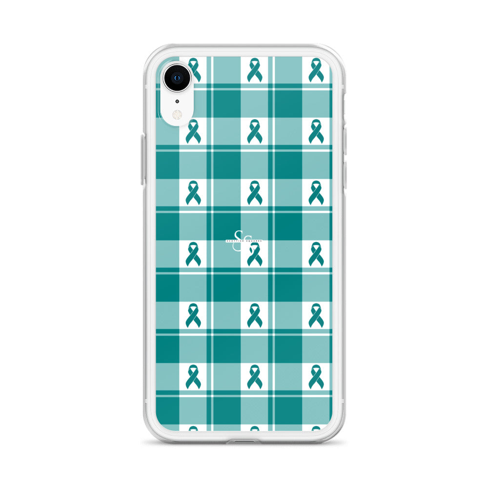 Clear Case for iPhone Cervical Cancer Awareness Plaid, Teal Ribbon, Supportive Gift - Scottish Squares