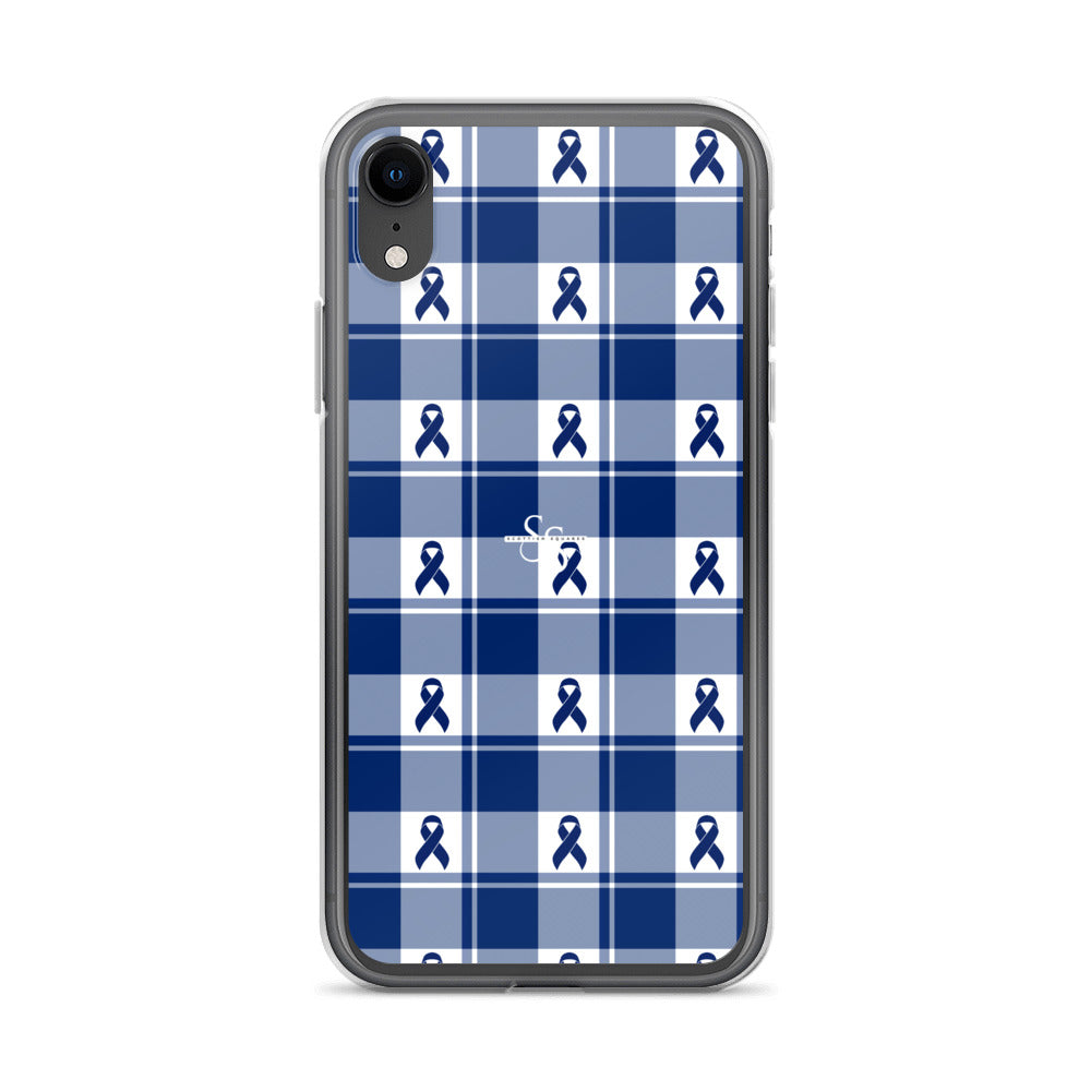 Clear Case for iPhone Colorectal Cancer Awareness Plaid, Dark Blue Ribbon, Supportive Gift iPhone XR - Scottish Squares