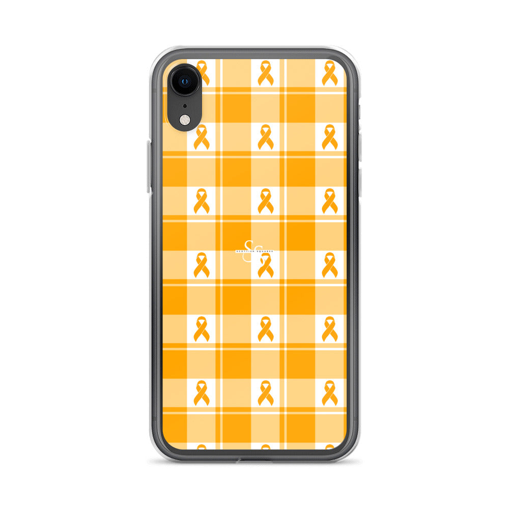 Clear Case for iPhone Kidney Cancer Awareness Plaid, Orange Ribbon, Supportive Gift iPhone XR - Scottish Squares