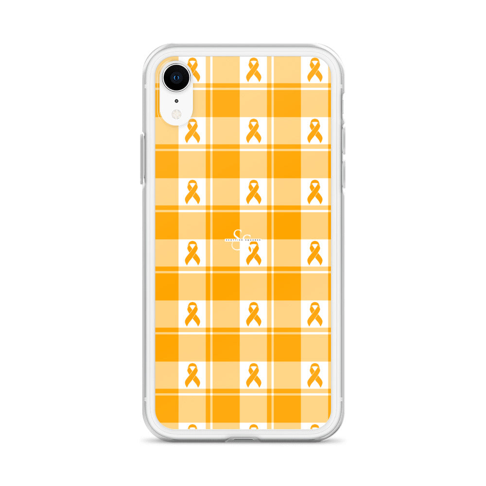 Clear Case for iPhone Kidney Cancer Awareness Plaid, Orange Ribbon, Supportive Gift - Scottish Squares
