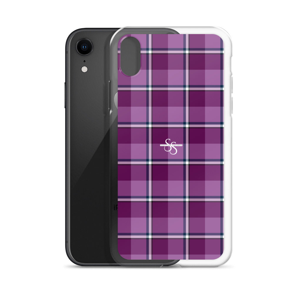 Clear Case for iPhone Purple and Trendy Pink Plaid - Scottish Squares