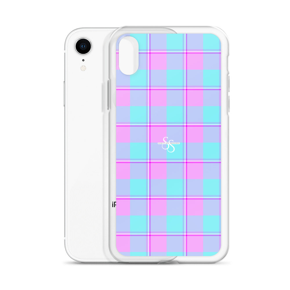 Clear Case for iPhone Mauve and Coastal Mist Plaid - Scottish Squares