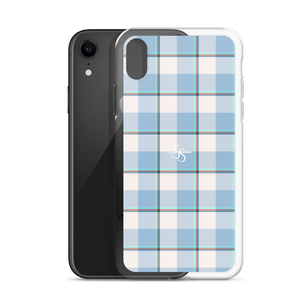 Clear Case for iPhone Pink Cloud and Blue Lagoon Plaid - Scottish Squares