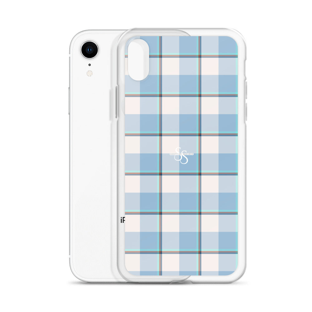 Clear Case for iPhone Pink Cloud and Blue Lagoon Plaid - Scottish Squares