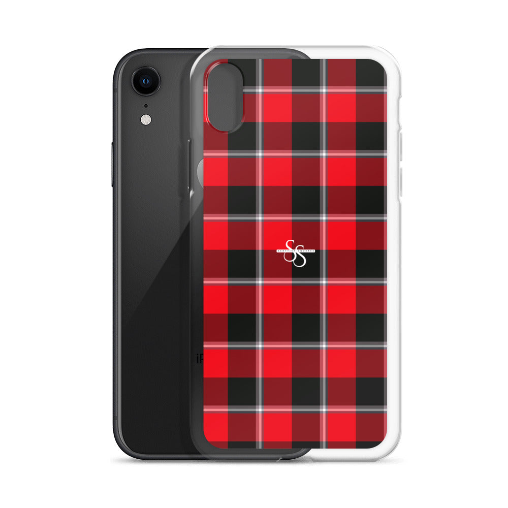 Clear Case for iPhone Red Ribbon and Heavy Metal Plaid - Scottish Squares