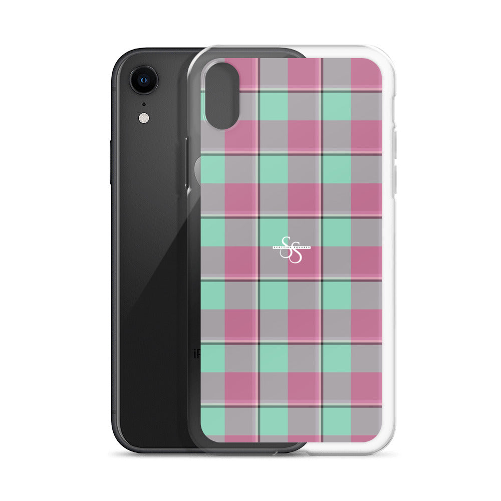 Clear Case for iPhone Vista Blue and Turkish Rose Plaid - Scottish Squares
