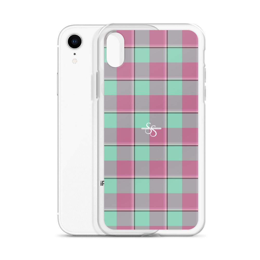 Clear Case for iPhone Vista Blue and Turkish Rose Plaid - Scottish Squares