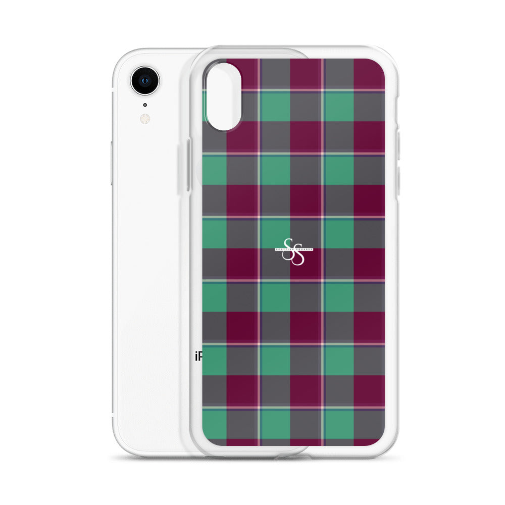 Clear Case for iPhone Ocean Green and Mulberry Wood Plaid - Scottish Squares