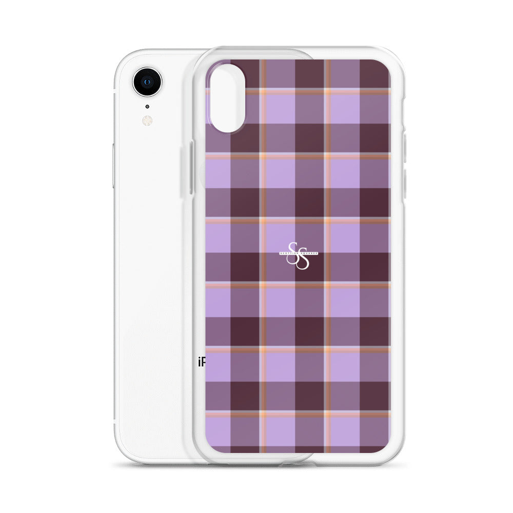 Clear Case for iPhone Light Wisteria and Livid Brown Plaid - Scottish Squares