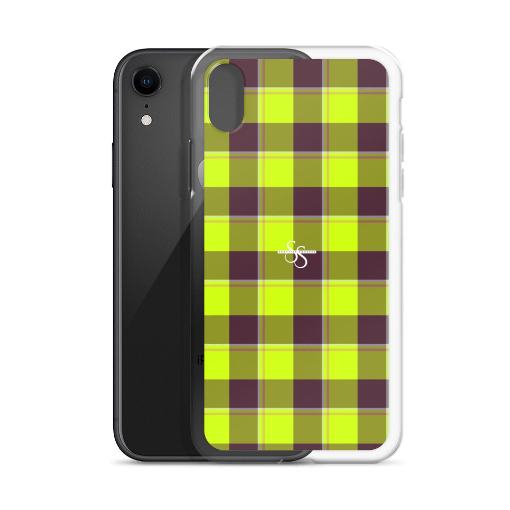 Clear Case for iPhone Electric Lime and Livid Brown Plaid - Scottish Squares