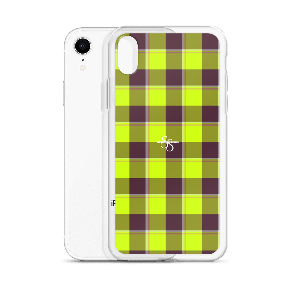 Clear Case for iPhone Electric Lime and Livid Brown Plaid - Scottish Squares