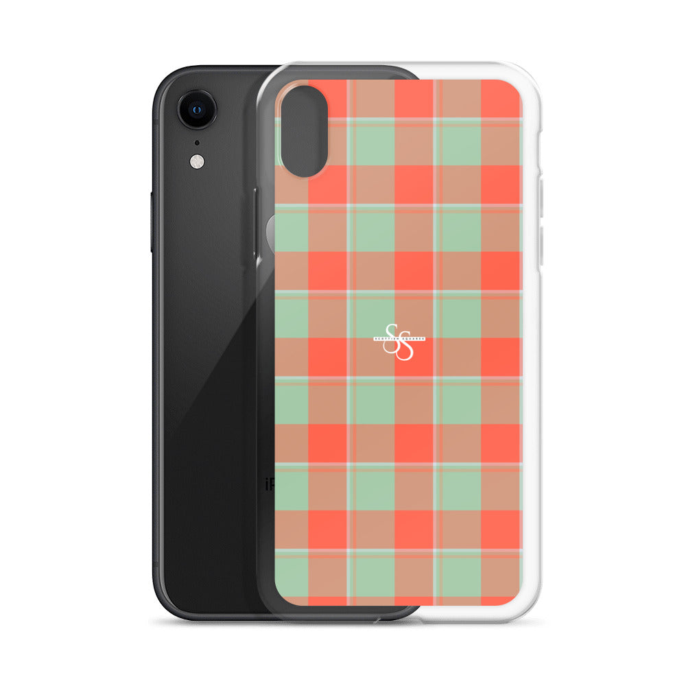 Clear Case for iPhone Spring Rain and Persimmon Plaid - Scottish Squares