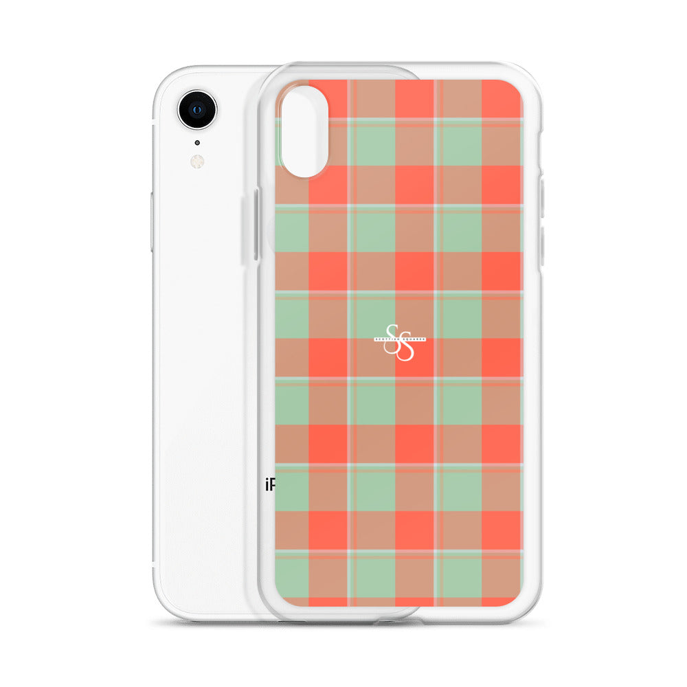 Clear Case for iPhone Spring Rain and Persimmon Plaid - Scottish Squares